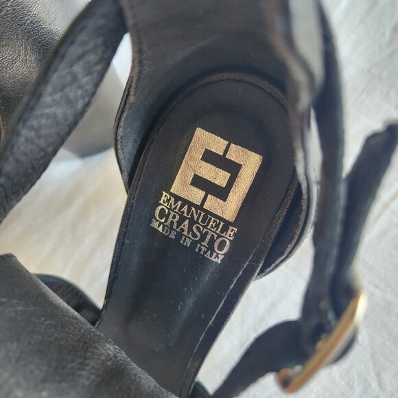 Emanuele Crasto Women’s Black Leather Sandals Ankle Buckle 42 10.5 EUC - Picture 5 of 7